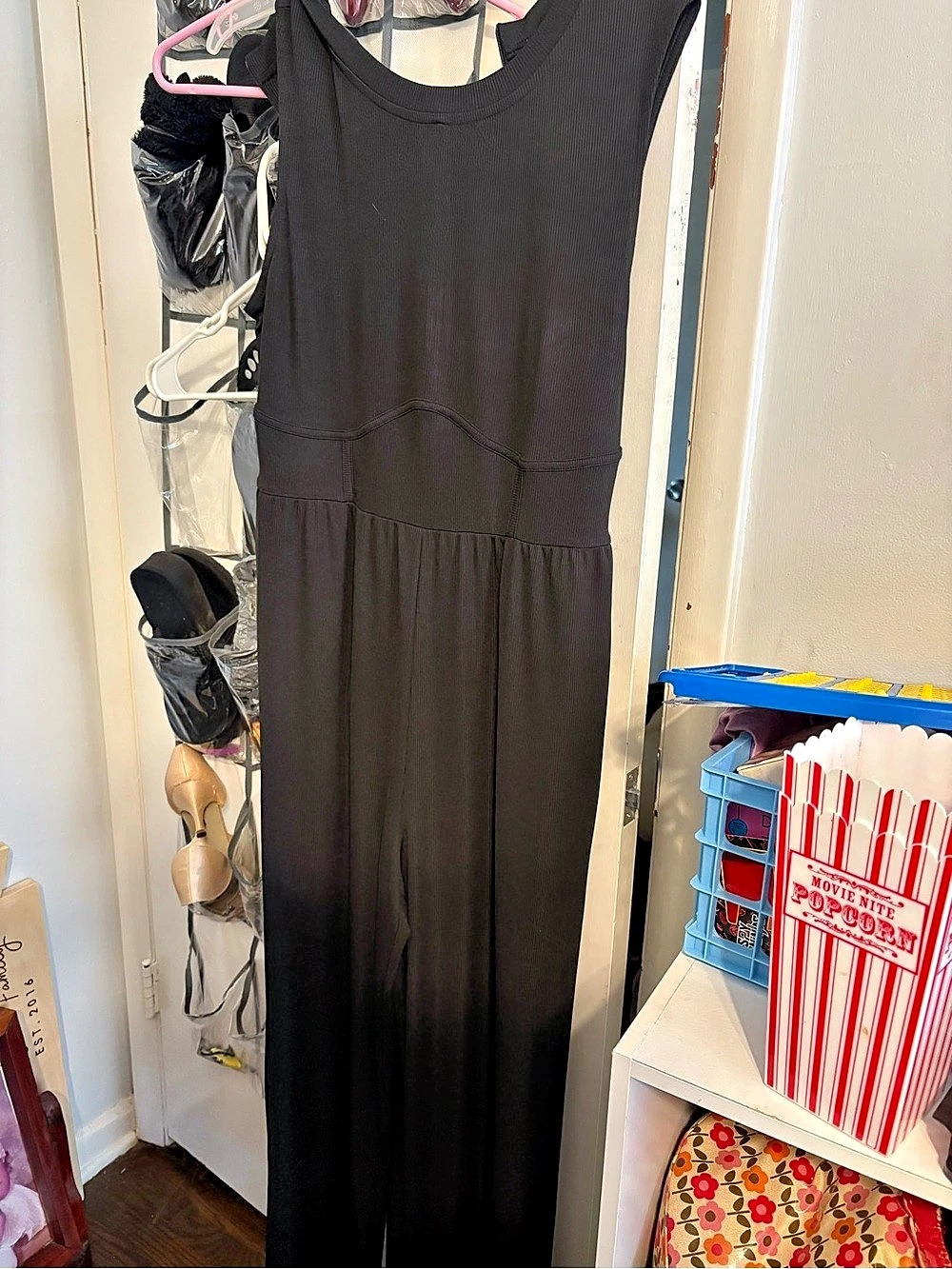 Cider Ribbed Solid Sleeveless Wide Leg Jumpsuit Maxi Dress in Black Size XL NWT